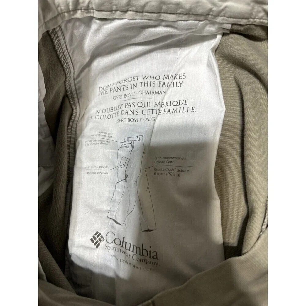 Columbia Sportswear Men's 36 x 34 Khaki Hiking Cargo Utility Work Pants